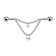 Barbell silber zwei Kugeln zwei Ketten Perle weiss