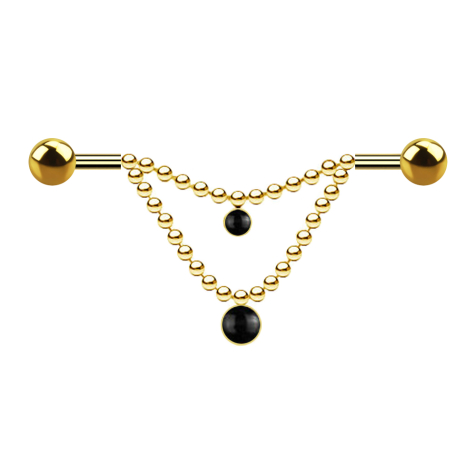 Barbell doré deux boules deux chaînes pierre donyx