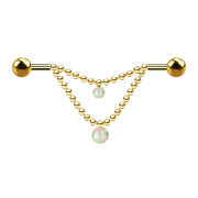 Barbell placcato oro due palle due catene bianco opale