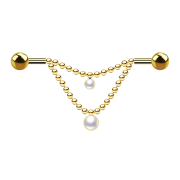 Barbell vergoldet zwei Kugeln zwei Ketten Perle weiss