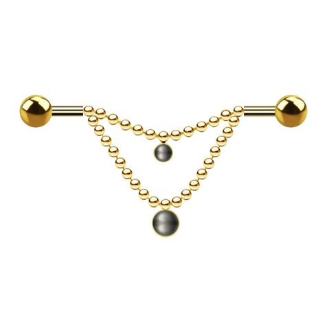 Barbell vergoldet zwei Kugeln zwei Ketten Perle schwarz