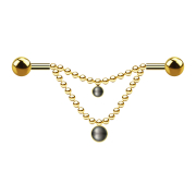 Barbell vergoldet zwei Kugeln zwei Ketten Perle schwarz