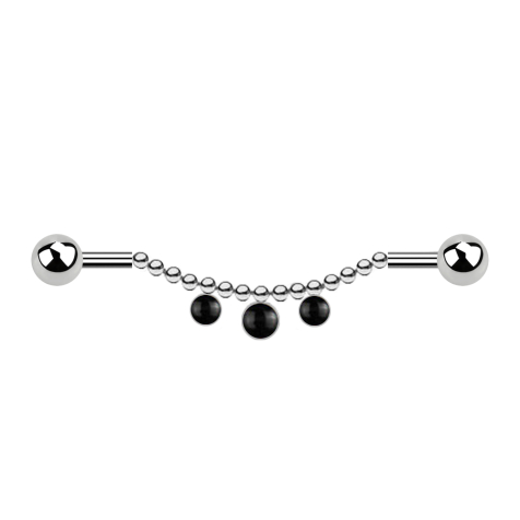 Barbell in argento, catena a due sfere, tre pietre donice