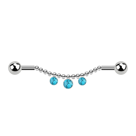 Barbell silver two balls chain three turquoise stones