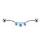 Barbell silver two balls chain three opals blue