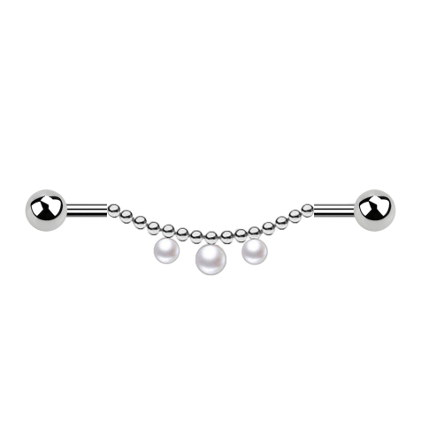 Barbell silber zwei Kugeln Kette drei Perlen weiss