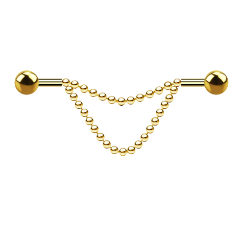 Barbell gold-plated two balls two chains