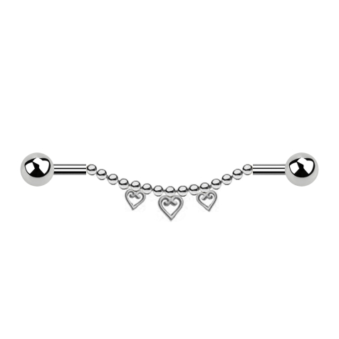 Barbell silver two balls chain three hearts