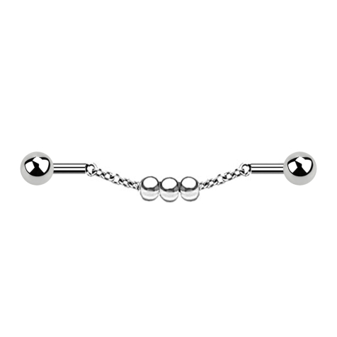 Barbell argent deux boules chaîne trois cœurs