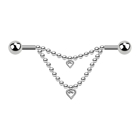 Barbell silver two balls two chains heart