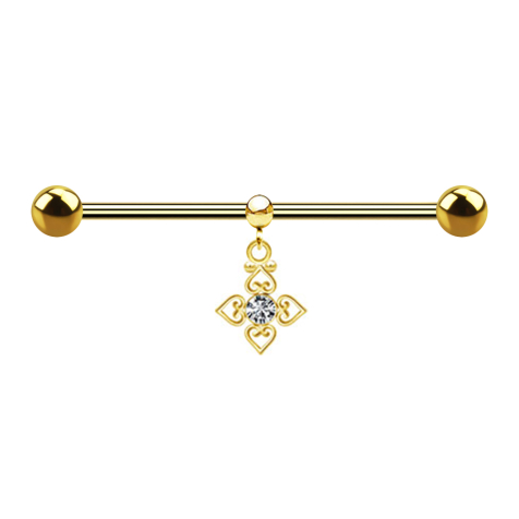 Campanile placcato oro a due sfere con anello a sfera ciondolo in cristallo dargento a quattro cuori in filigrana