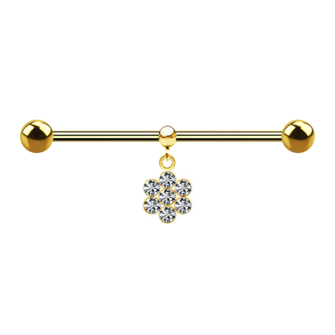 Barbell gold-plated two balls with ball ring pendant flower seven crystals silver
