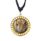 Collier noir pendentif disque doré avec bois fossile