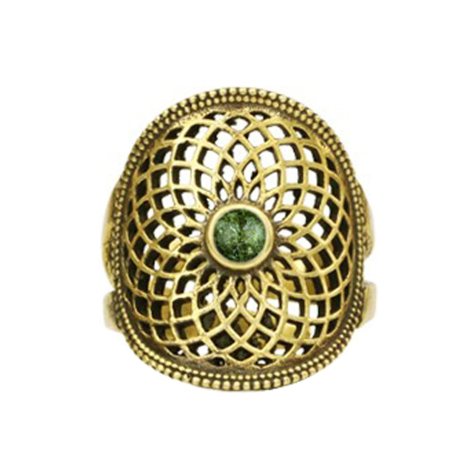 Ring vergoldet Blume des Lebens mit Afrikanischem Jade Stein