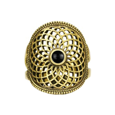 Ring vergoldet Blume des Lebens mit Onyx Stein