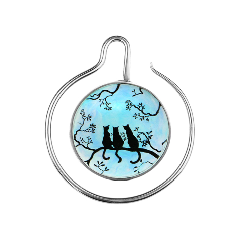 Ear weight ring silver three cats on branch epoxy blue