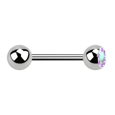 Barbell argent avec boule et boule de cristal multicolore