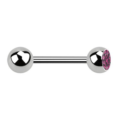 Barbell silver with ball and ball crystal pink