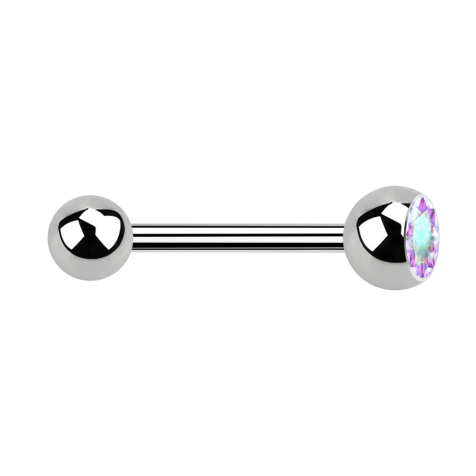 Barbell argent avec boule et boule de cristal multicolore