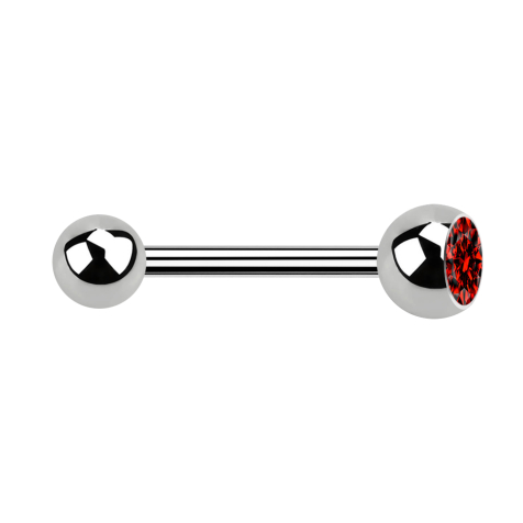 Barbell silver with ball and ball crystal red