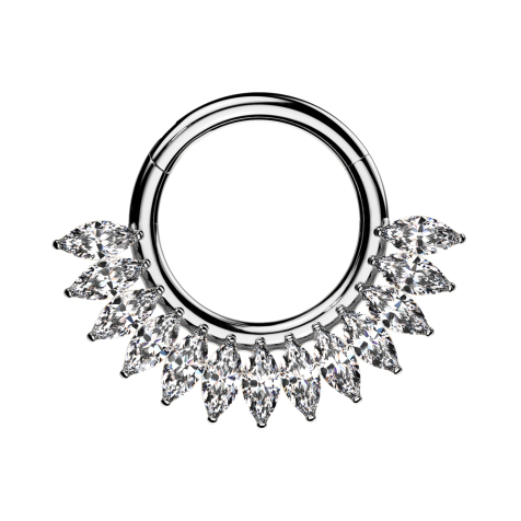 Micro anello segmentato pieghevole argento semicerchio Cristalli ovali argento