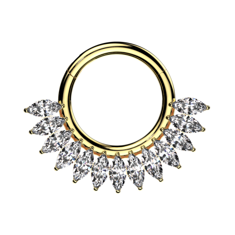 Micro anello segmentato pieghevole placcato oro semicerchio Cristalli ovali argento