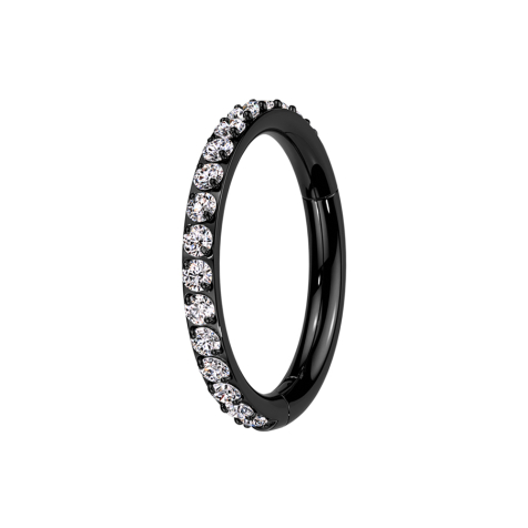 Bague micro segmentée pliable noire avec cristaux argentés sur les côtés