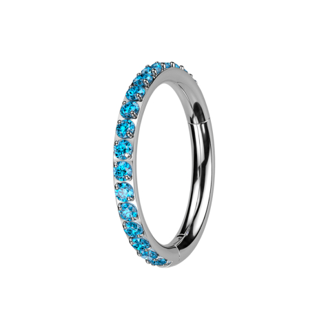 Micro Segmentring klappbar silber seitlich Kristalle aqua