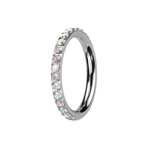 Anello micro segmentato pieghevole argento con cristalli multicolori laterali