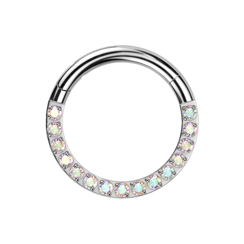 Micro bague segmentée pliable argentée avec cristaux multicolores sur le devant