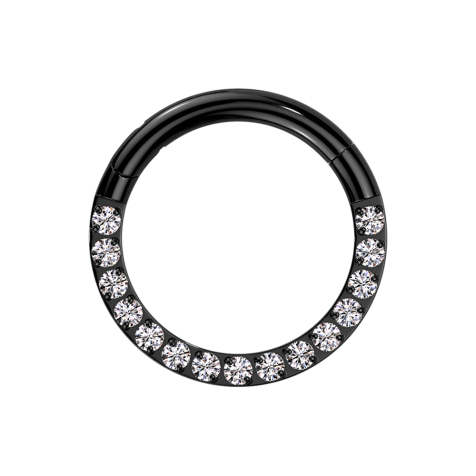 Anello micro segmentato pieghevole nero con cristalli argentati sul davanti