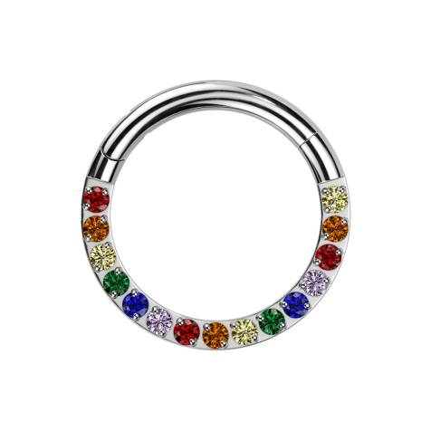 Micro anello segmentato pieghevole argento con cristalli colorati sul davanti