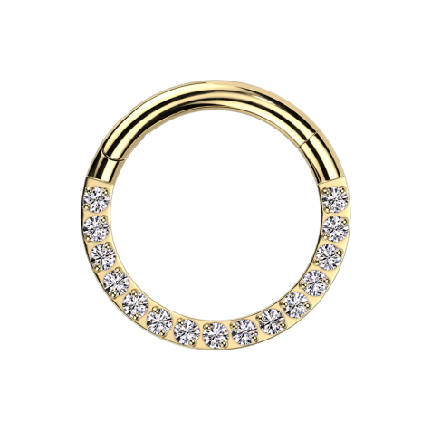 Micro anello segmentato pieghevole placcato oro con cristalli argentati sul davanti