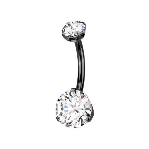 Threadless banana black two crystals silver setting