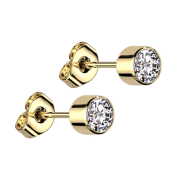 Gold-plated cylinder stud earrings with crystal, silver