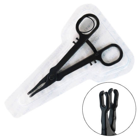 Sterile einweg Zange schwarz Gazeklemme offen rund gezackt