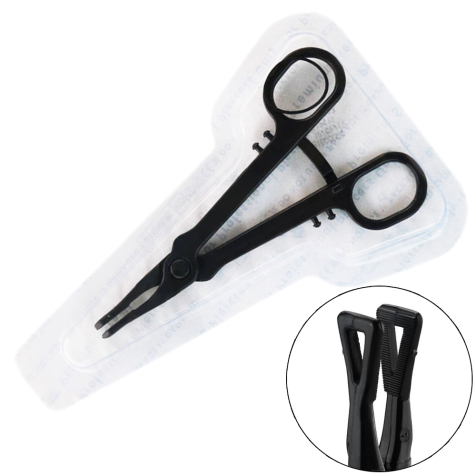 Pince stérile à usage unique noire Pince à gaze fermée triangulaire dentelée