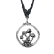 Necklace black pendant silver mushrooms