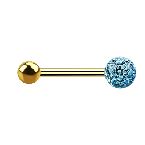 Barbell doré à lor fin avec boule et boule de cristal aqua époxy de protection
