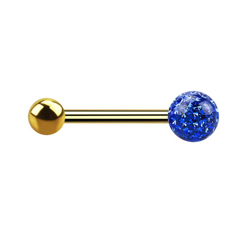 Barbell doré avec boule et boule de cristal bleu foncé couche protectrice dépoxy