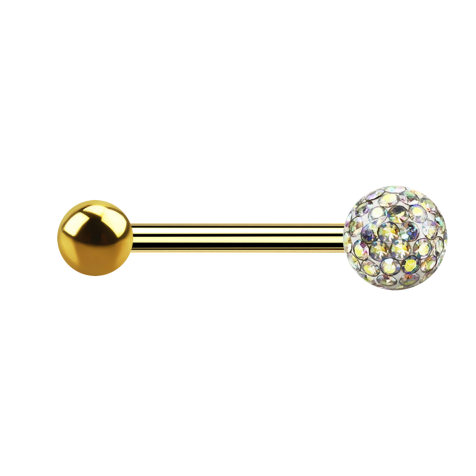Barbell doré à lor fin avec boule et boule de cristal multicolore époxyde de protection