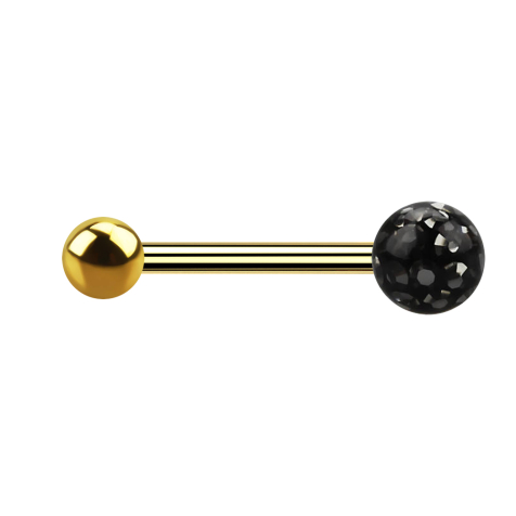 Barbell doré à lor fin avec boule et boule de cristal noire époxy de protection