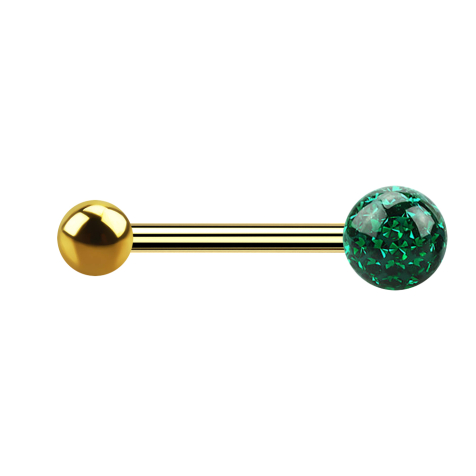 Barbell doré à lor fin avec boule et boule de cristal vert couche protectrice dépoxy