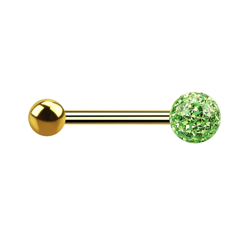 Barbell doré avec boule et boule de cristal vert clair couche protectrice dépoxy