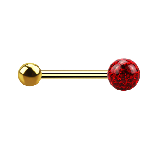 Barbell doré avec boule et boule de cristal rouge couche protectrice dépoxy