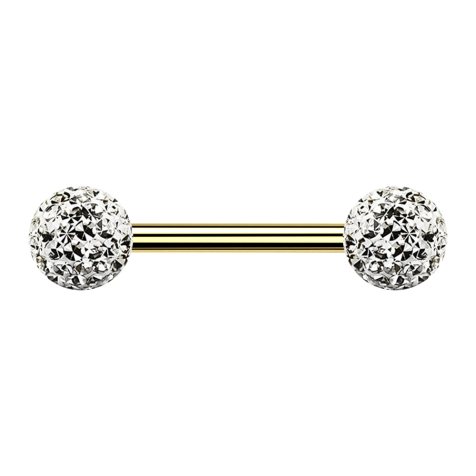 Barbell plaqué or avec deux boules de cristal argenté couche de protection en époxy