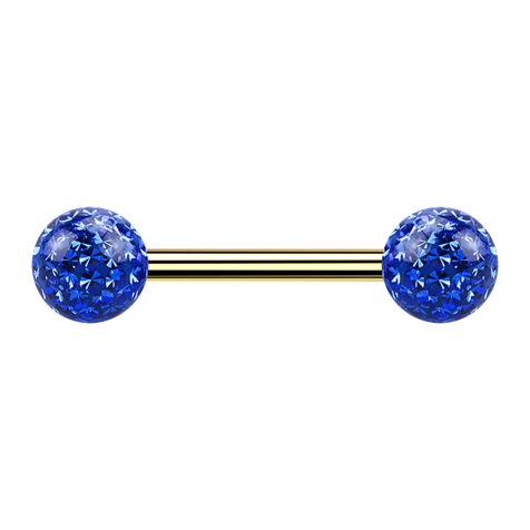 Barbell doré avec deux boules de cristal bleu foncé couche protectrice dépoxy