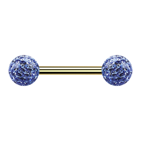 Barbell doré avec deux boules de cristal bleu clair couche de protection époxyde