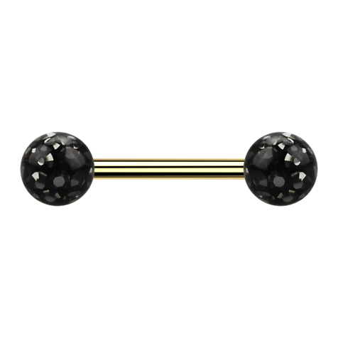 Barbell doré avec deux boules de cristal noir couche protectrice dépoxy