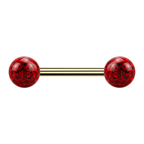 Barbell gold-plated with two crystal balls red Epoxy protective layer